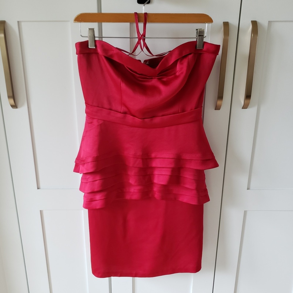 BCBGMaxAzria Dress Women 6 Red Aurelia Strapless Mini Tiered Cocktail Prom ASOTV